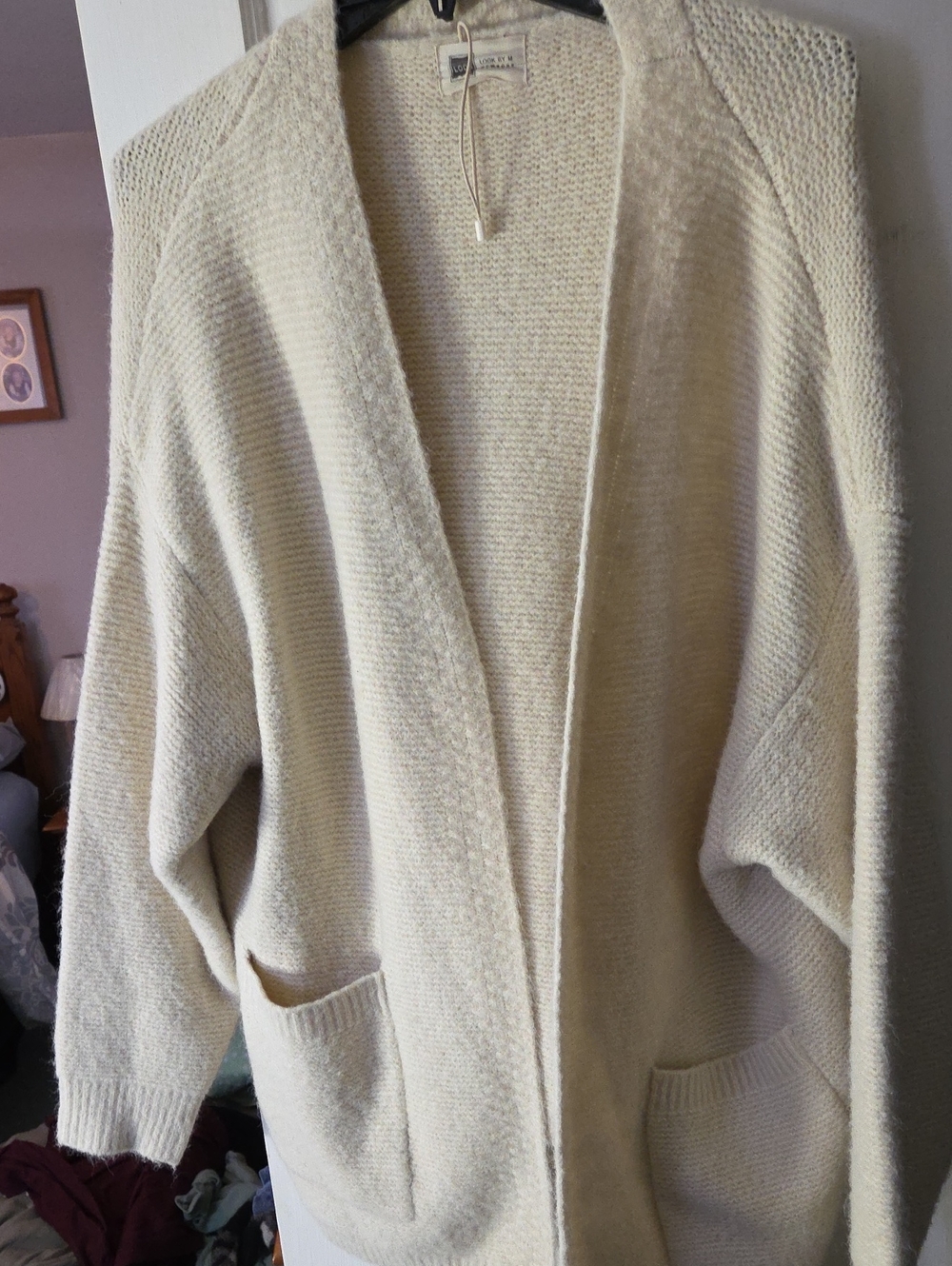 Relaxed Open-Front Cream Knit Cardigan with Pockets